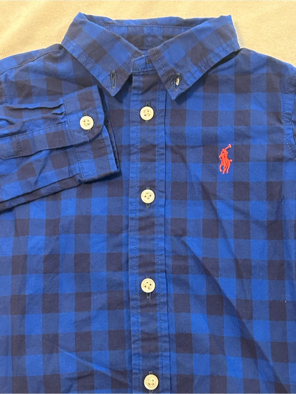 Polo Ralph Lauren Toddler Boys Gingham Plaid Button Down Shirt Size 6M Red Pony